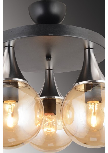 Şık 3'lü Plafonyer, Bal Glop Cam Detaylı Krom Avize, Modern ve Zarif Tasarım fırsatları