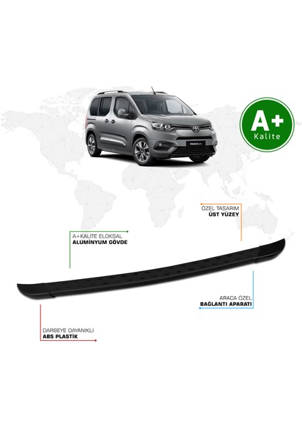 Toyota Proace City Arka Basamak Kısa Şasi 2019 Model ve Sonrası Trimline Siyah