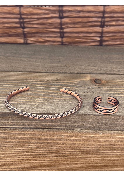 Ayarlanabilir Ölçü Saf Bakır Bileklik Yüzük Seti Bakır Bileklik Bakır Yüzük Set