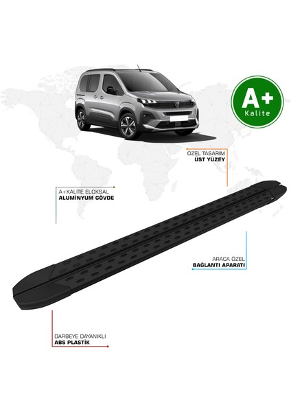 Peugeot Rifter Yan Basamak 2024 Model ve Sonrası Trimline Siyah