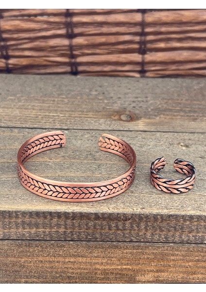 Ayarlanabilir Ölçü Saf Bakır Bileklik Yüzük Seti Bakır Bileklik Bakır Yüzük Set