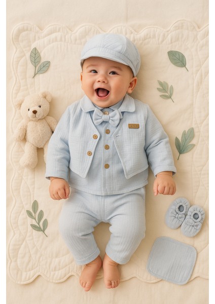 Erkek 0-3 Ay Yenidoğan Bebek Papyonlu Müslin 10LU Set Hastane Çıkışı Zıbın Seti