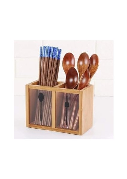 Bölmeli Bambu Kaşıklık ve Çubukluk Organizatör, Ahşap Mutfak Gereçleri Için Kapaklı Saklama Kutusu fiyatları