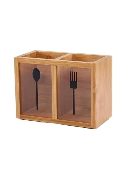 Bölmeli Bambu Kaşıklık ve Çubukluk Organizatör, Ahşap Mutfak Gereçleri Için Kapaklı Saklama Kutusu modelleri