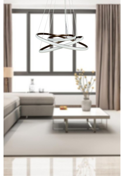 Modern Kahverengi LED Avize, Yatak Odası ve Salon Için 3 Lü Işık Sistemli