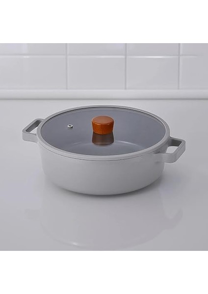 Fika Cam Kapaklı Alüminyum Gri Döküm Sığ Tencere 30 cm D-NEOG230L fiyatları