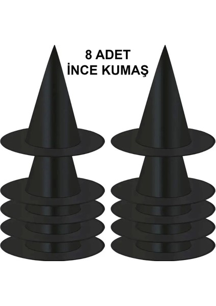 8 Adet Siyah Cadı Şapkası – Yetişkin Çocuk Kostüm Aksesuarı