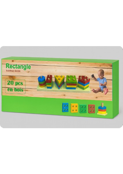 20 Parça Ahşap Geometrik Şekiller Dizme ve Eşleştirme Oyuncağı Çok Renkli