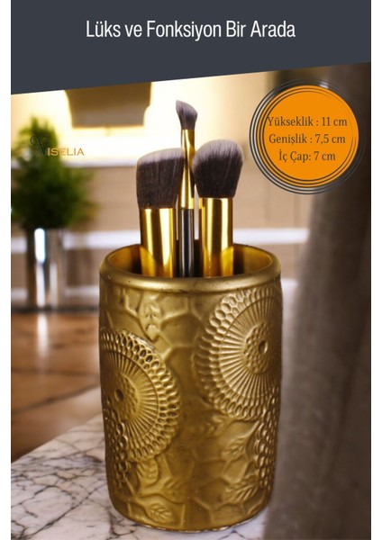 Makyaj Duzenleyici Makyaj Organizeri Makyaj Fırçalığı Makyaj Fırçası Altın Renk Model 12