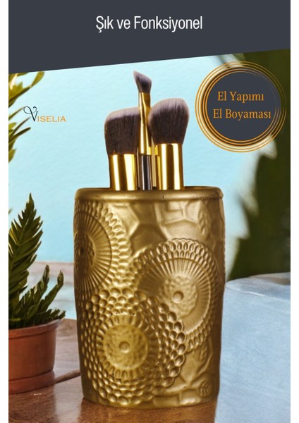 Makyaj Duzenleyici Makyaj Organizeri Makyaj Fırçalığı Makyaj Fırçası Altın Renk Model 12