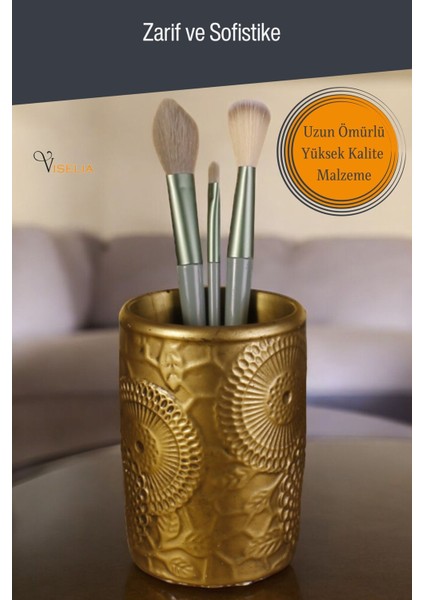 Makyaj Duzenleyici Makyaj Organizeri Makyaj Fırçalığı Makyaj Fırçası Altın Renk Model 12