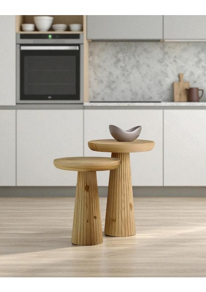 Üst Kalite 2'li Çizgili Fitilli Mantar Yan Sehpa (Büyük ve Orta Boy) –doğal fiyatları