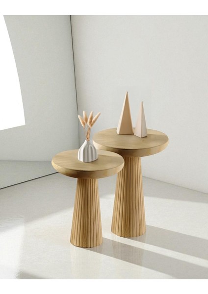 Üst Kalite 2'li Çizgili Fitilli Mantar Yan Sehpa (Büyük ve Orta Boy) –doğal fırsatları