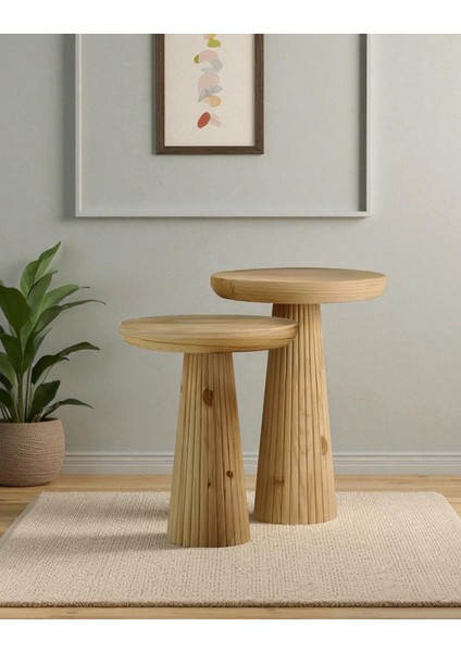 Üst Kalite 2'li Çizgili Fitilli Mantar Yan Sehpa (Büyük ve Orta Boy) –doğal indirimleri