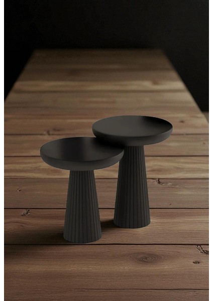 Üst Kalite 2'li Çizgili Fitilli Mantar Yan Sehpa (Küçük ve Orta Boy) – Siyah fiyatları