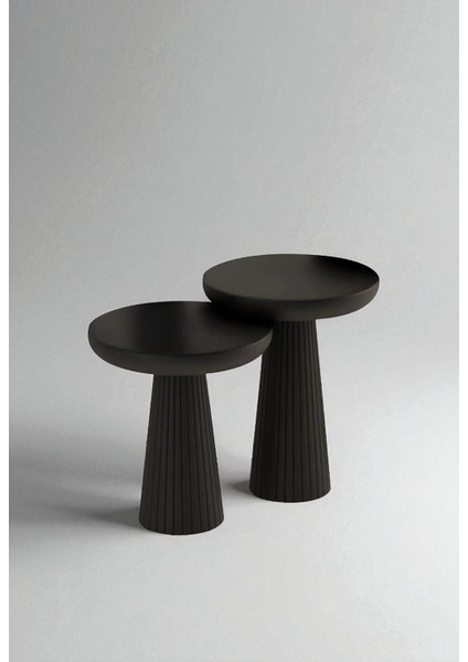 Üst Kalite 2'li Çizgili Fitilli Mantar Yan Sehpa (Küçük ve Orta Boy) – Siyah indirimleri