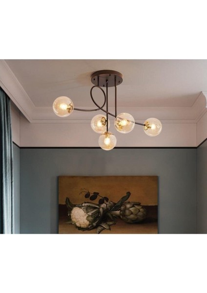 Modern Siyah 5li Bal Camlı Avize, Salon, Mutfak ve Yatak Odası Için Şık Tasarım