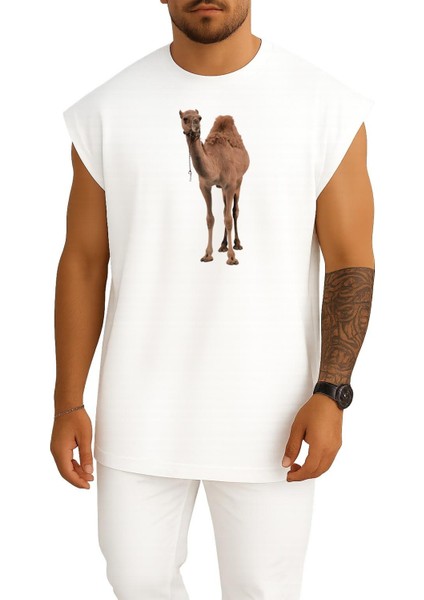 Oversize Dromedary Bactrian Deve, Deve Göğüs Tasarımlı Unisex Spor Atlet