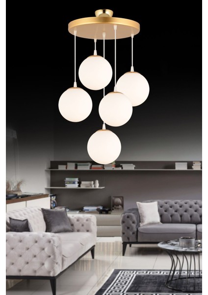 5'li Beyaz Glop Camlı Lüks Sarkıt Tepsi, Şık ve Zarif Aydınlatma Seçeneği