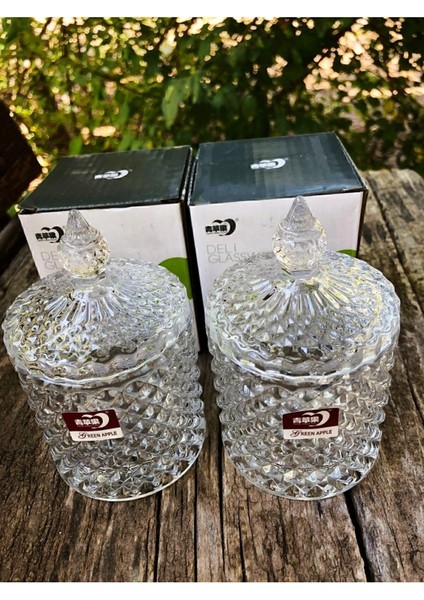 Şık ve Modern 2'li Cam Şekerlik Seti, Kapaklı, 300 ml Hacim, Beyaz Renk