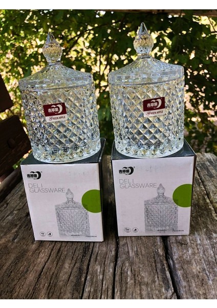 Şık ve Modern 2'li Cam Şekerlik Seti, Kapaklı, 300 ml Hacim, Beyaz Renk modelleri