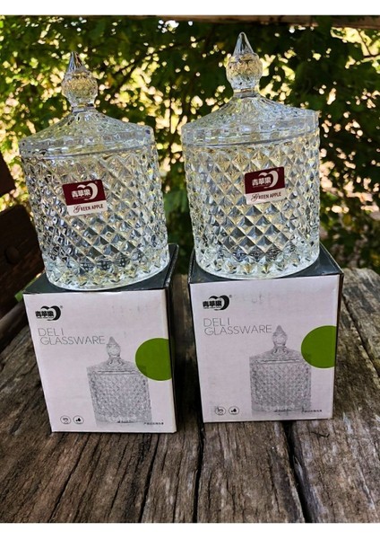 Şık ve Modern 2'li Cam Şekerlik Seti, Kapaklı, 300 ml Hacim, Beyaz Renk fırsatları