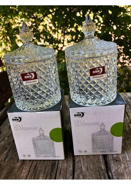 Şık ve Modern 2'li Cam Şekerlik Seti, Kapaklı, 300 ml Hacim, Beyaz Renk indirimleri
