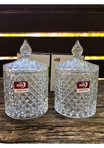 Şık ve Modern 2'li Cam Şekerlik Seti, Kapaklı, 300 ml Hacim, Beyaz Renk