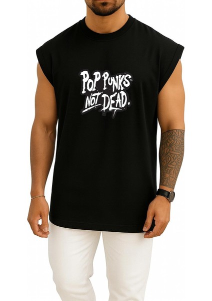 Oversize Pop Punks Not Dead Göğüs Tasarımlı Unisex Spor Atlet
