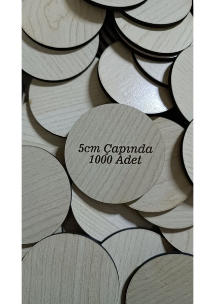 5 cm Çapında 1000 Adet Krem Akçaağaç Ahşap Nikah Şekeri Süsleme