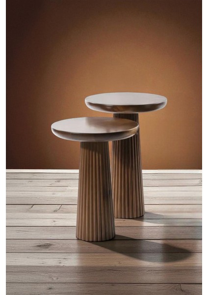 Üst Kalite 2'li Çizgili Fitilli Mantar Yan Sehpa (Büyük ve Orta Boy) – Ceviz fiyatları