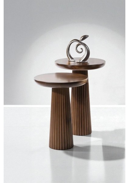 Üst Kalite 2'li Çizgili Fitilli Mantar Yan Sehpa (Büyük ve Orta Boy) – Ceviz modelleri