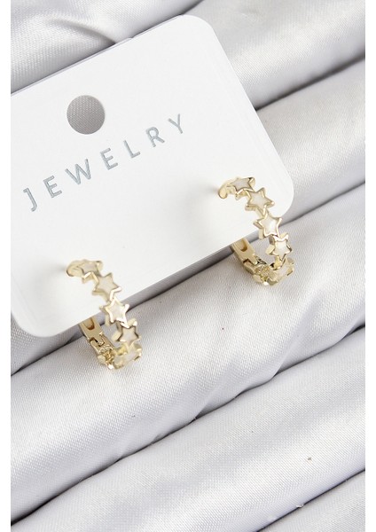 Mulvxxmd XDN02 Pirinç Zirkon Taşlı Yıldız Model Gold Renk Kadın Küpe (Mulvix)