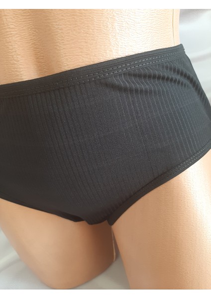 Siyah Büyük Beden Bato Kendinden Çizgili Kadın Rahat Kullanışlı Külot