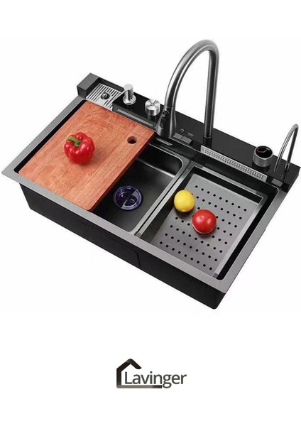 Premium Mutfak EVYESI–SUS304 Paslanmaz Çelik, LED Işıklı, Çok Amaçlı Yıkama+Doğrama Seti 9 Fonks. modelleri