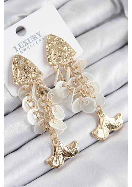 Mulvxxmd XDN02 Pirinç Sallantılı Sedefli Balık Model Gold Renk Kadın Küpe (Mulvix)