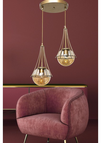 Şık Eskitme Bal Glop Camlı 2’li Avize, Modern ve Zarif Aydınlatma Seçeneği fiyatları