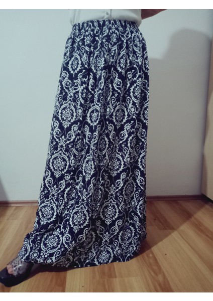 Beli Lastikli Desenli Viskon Basma Kumaş Maxi Boy Anne ETEK38BEDEN 100KILO
