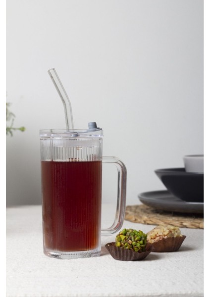 Turuncu Kare Kapaklı Cam Bardağı, Pipetli, Buzlu Kahve Için Şık Tasarım fiyatları