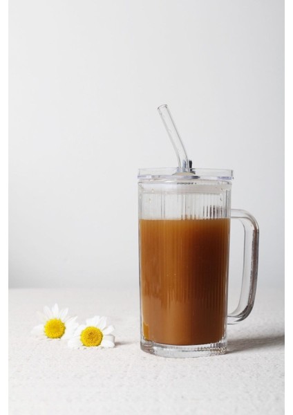 Turuncu Kare Kapaklı Cam Bardağı, Pipetli, Buzlu Kahve Için Şık Tasarım fırsatları