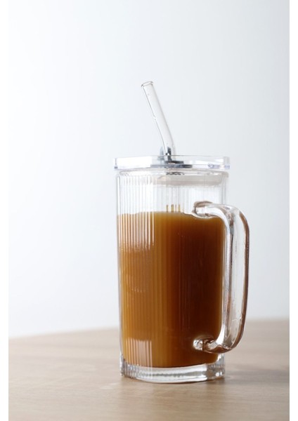 Turuncu Kare Kapaklı Cam Bardağı, Pipetli, Buzlu Kahve Için Şık Tasarım indirimleri