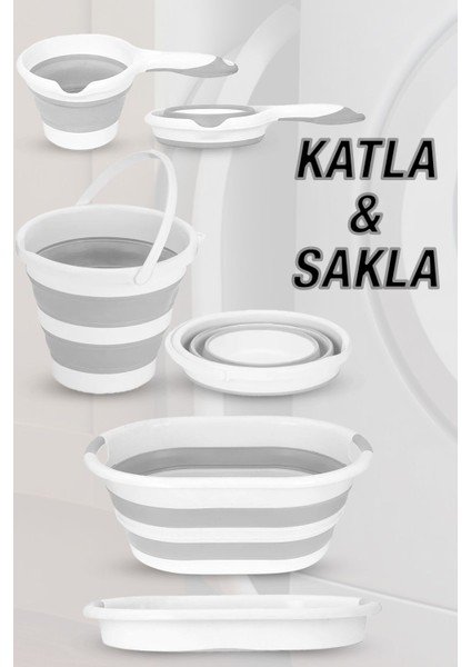 4'lü Gri Set, 90 Lt Iki Bölmeli Katlanabilir Çamaşır Sepeti ve Su Kovası fiyatları