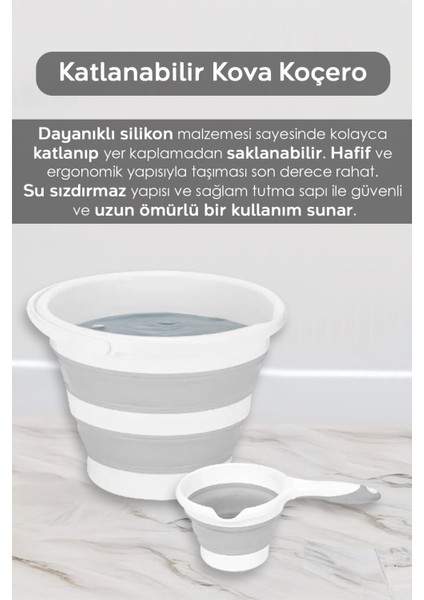 4'lü Gri Set, 90 Lt Iki Bölmeli Katlanabilir Çamaşır Sepeti ve Su Kovası fırsatları