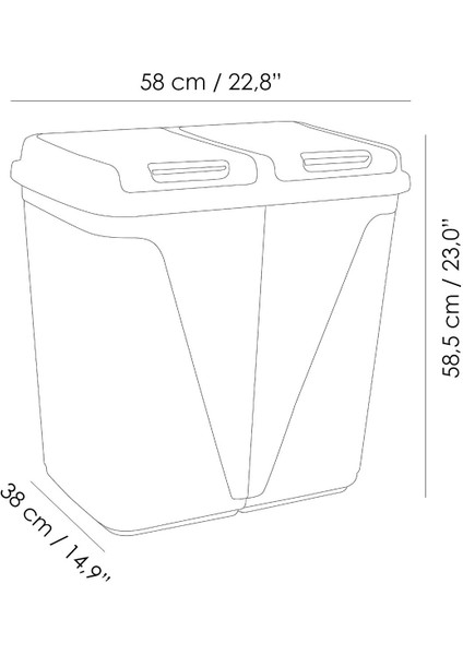 4'lü Gri Set, 90 Lt Iki Bölmeli Katlanabilir Çamaşır Sepeti ve Su Kovası