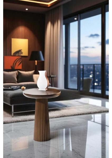 Üst Kalite Çizgili Fitilli Mantar Yan Sehpa (Orta Boy) - Ceviz