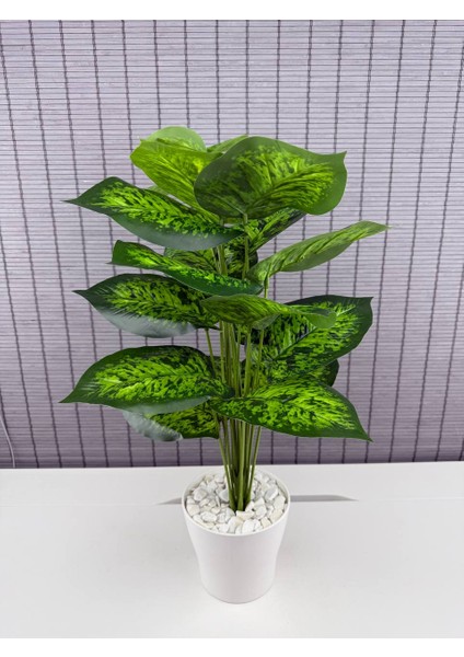 Yapay Çiçek Difenbahya 18 Yapraklı 65 cm Salon Çiçeği Beyaz Plastik Saksılı Yapay Bitki indirimleri