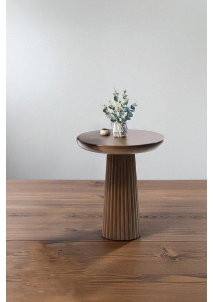 Üst Kalite Çizgili Fitilli Mantar Yan Sehpa (Küçük Boy) - Ceviz