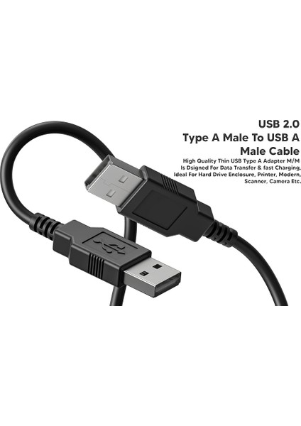 0.30 cm USB 2.0 USB Data Şarj Kablosu Erkek To Erkek Genişletici Web Kamerası USB Veri Aktarım Kablosu 30 cm Siyah