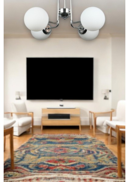 Modern 4'lü Cam Avize, Krom Detaylı, Şık Tasarım, Mutfak, Salon ve Yatak Odası Için
