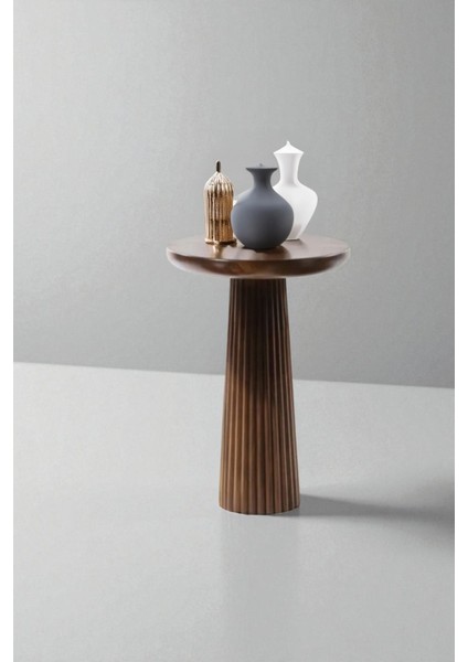 Üst Kalite Çizgili Fitilli Mantar Yan Sehpa (Büyük Boy) - Ceviz fiyatları